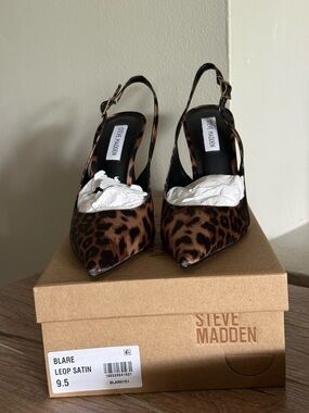 Steve Madden Leopard Print Satin Slingback Pumps - Brown Black